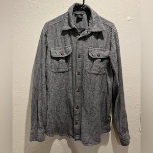 Akomplice VSOP grey button down with brown buttons and pockets Size XL